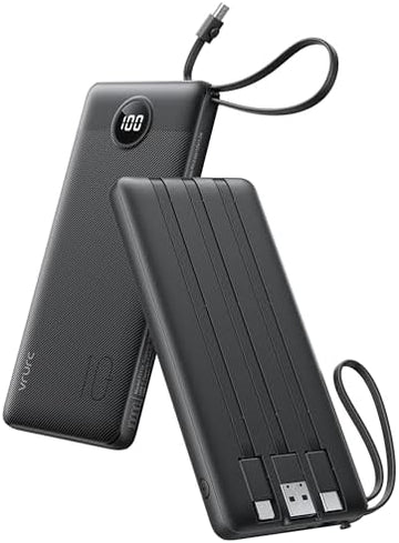 Portable Charger Built-in 4 Cables & 2 Port USB C Power Bank 10000mAh