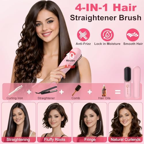 Cordless Hair Straightener Brush, Ionic Plus Frizz-Free Straightening Brush
