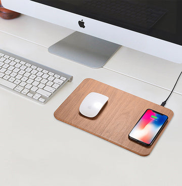 Wood Grain Wireless Charging Mouse Pad and Charger