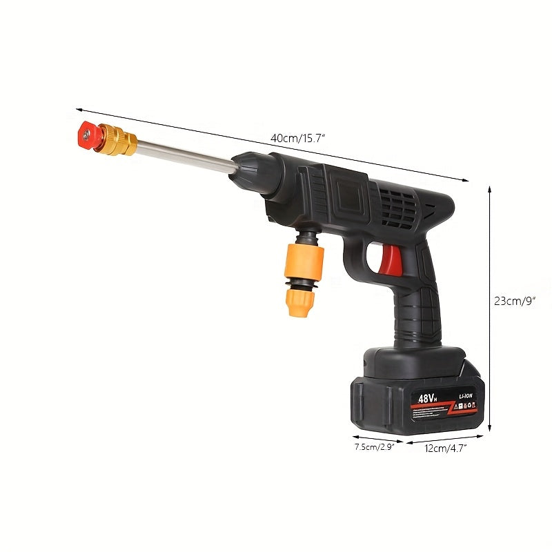High-pressure Cleaner with Rechargeable Battery, Available in 1-battery or 2-battery Options. Battery-powered, Suitable for Cars, Yards, Driveways, and Gardens. Features a Green Stainless Steel Foam Nozzle. Portable Electric Car Wash Tool